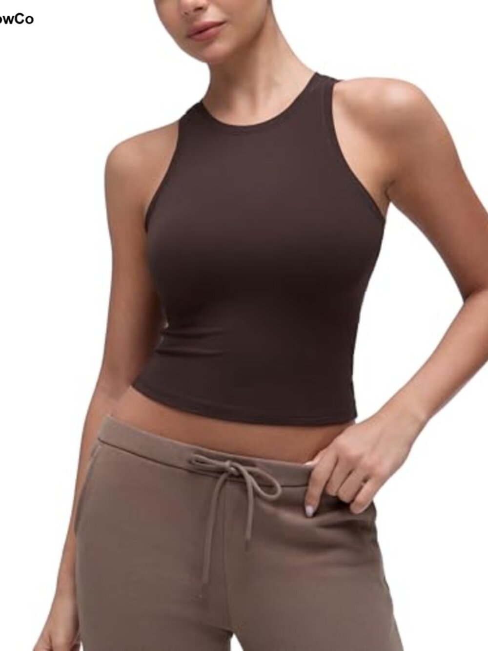 High Neck Waist Length Racerback Tank Top Soft Stretch Fitted